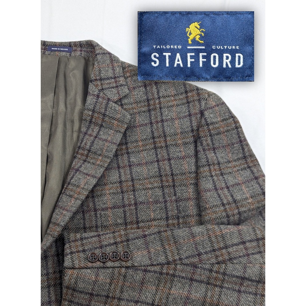 Stafford Blazer Sport Coat Suit Jacket Heavy Soft Wool Graph Check 48R 50" Chest
